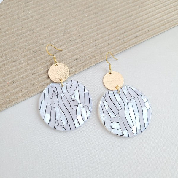 PEARLY GOLD & BLACK ROUND DANGLE EARRINGS