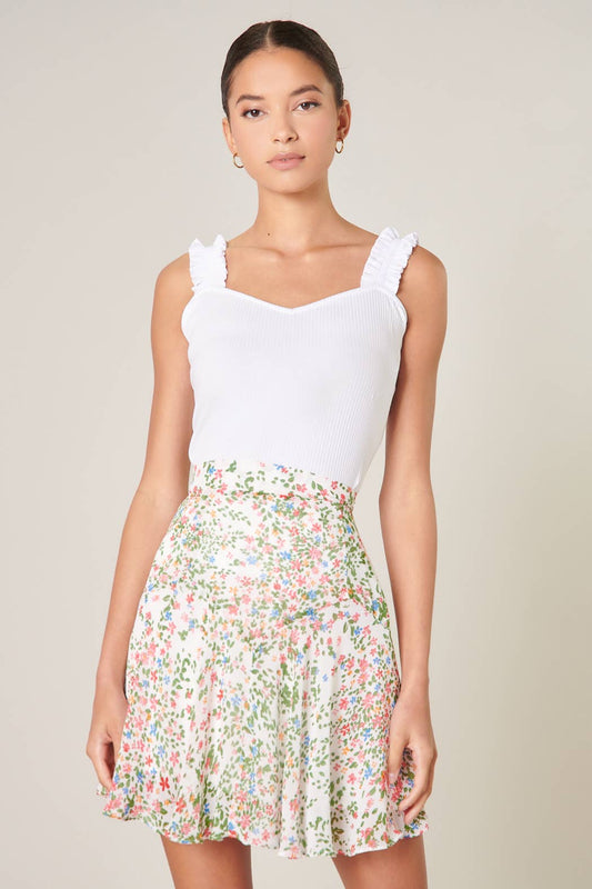BEV RIBBED KNIT RUFFLED STRAP TANK