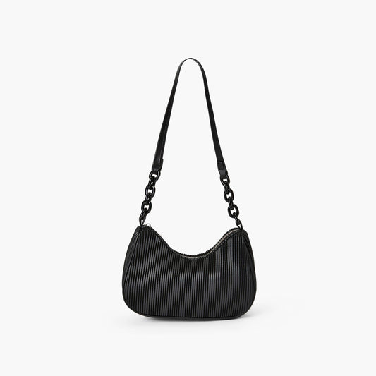 BLACK VEGAN LEATHER PLEATED SHOULDER BAG