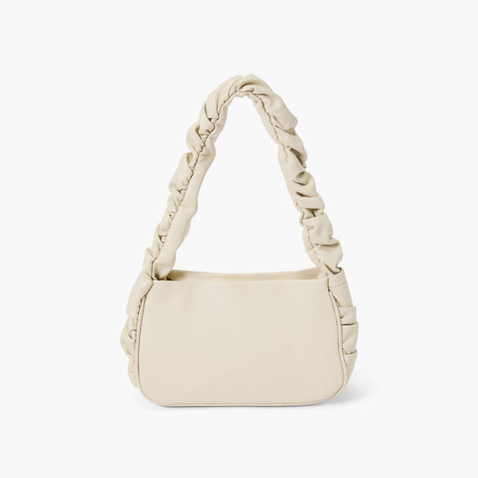 CREAM VEGAN LEATHER SCRUNCHIE SHOULDER PURSE