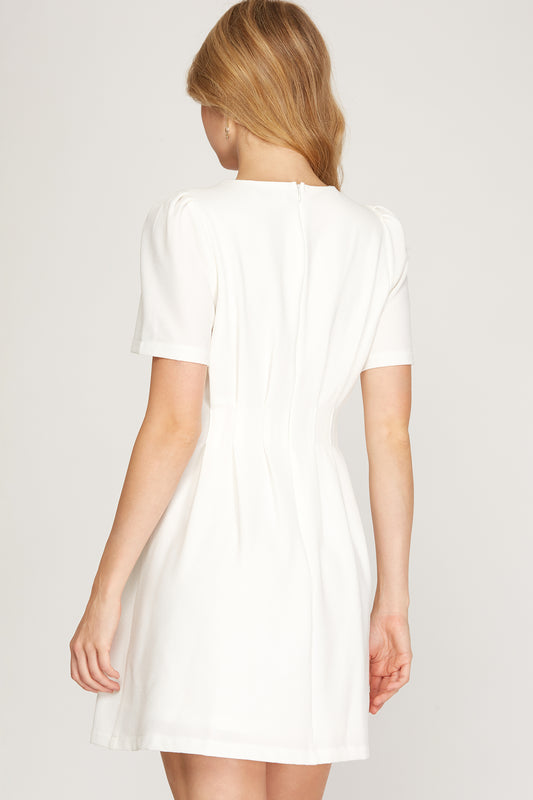 SHILOH SHORT SLEEVE WOVEN A-LINE MINI DRESS