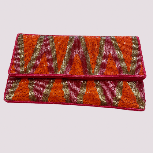 Orange & Fuchsia Beaded Clutch 