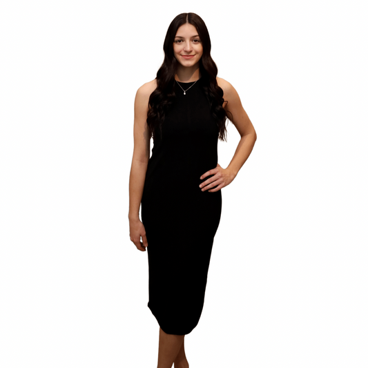 RICKIE RIB-KNIT SLEEVELESS MIDI DRESS