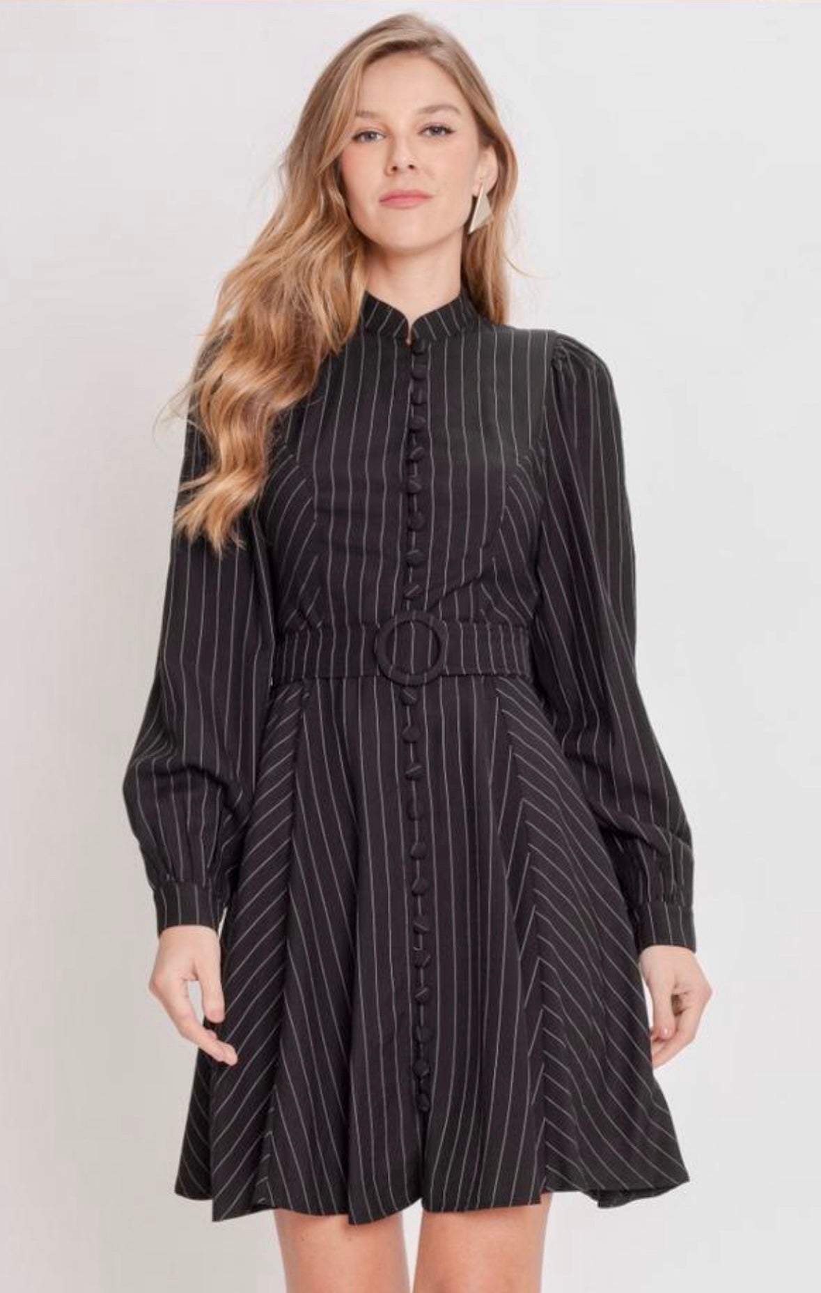 long sleeve pinstripe dress RUTH MINI Hidden Side Zipper Size:XXXL-TALL Very Good Delilah Vintage Cream Lace