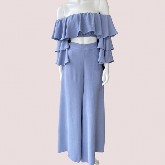 CELIA 2 PIECE RUFFLED OFF THE SHOULDER WIDE LEG PANT SET