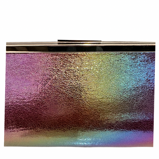 IRRIDESCENT FAUX LEATHER STATEMENT CLUTCH