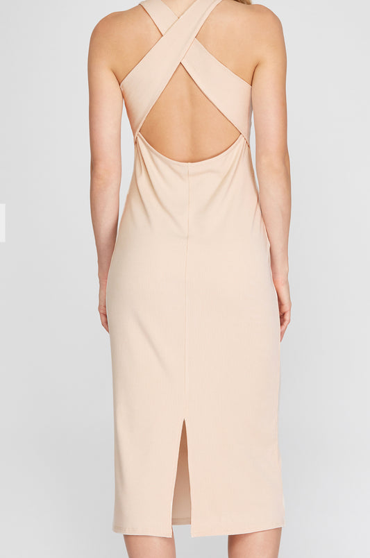 NINA RIBBED KNIT MIDI DRESS