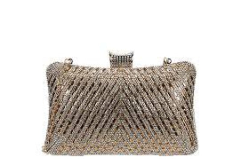 CRYSTAL BLING CURVED CLUTCH WITH CHAIN
