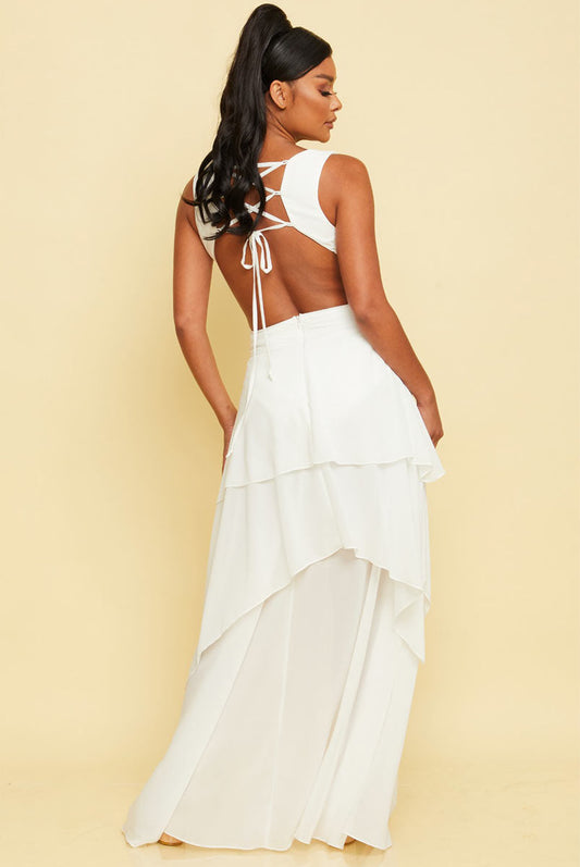 ALANIS WHITE CHIFFON CUTOUT MAXI DRESS