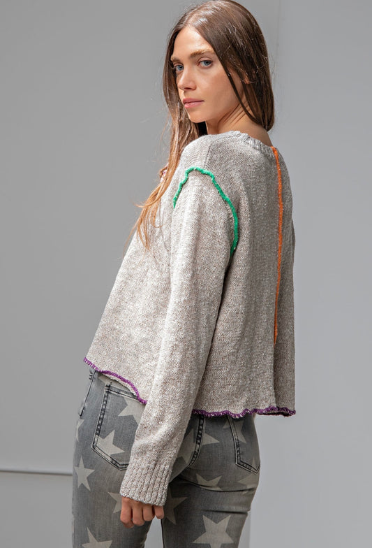 LAINEY COLORED SEAMS KNIT LONG SLEEVE SWEATER