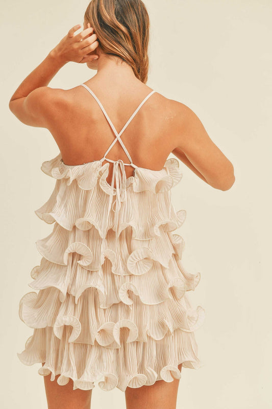 ELLIE PLEATED LAYERED RUFFLE MINI DRESS