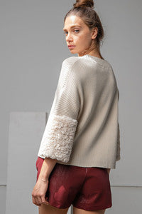 WINNIE FAUX FUR MID SLEEVE KNIT SWEATER
