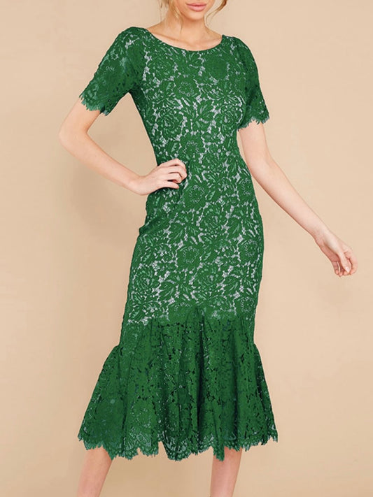 EVA LACE TRUMPET MIDI DRESS