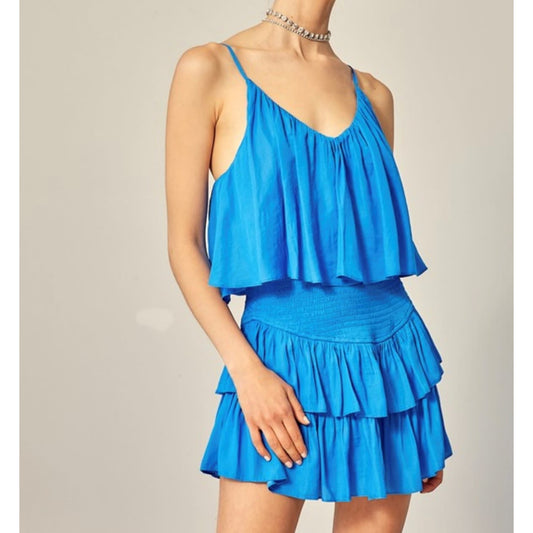 HALLIE SMOCKED RUFFLED ROMPER WITH ADJUSTABLE STRAPS