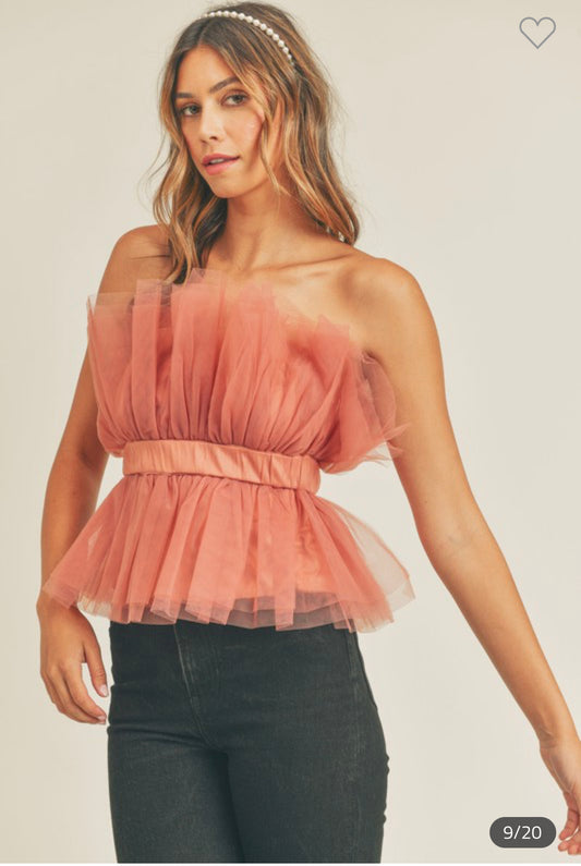 VALERIE PEPLUM TULLE TOP