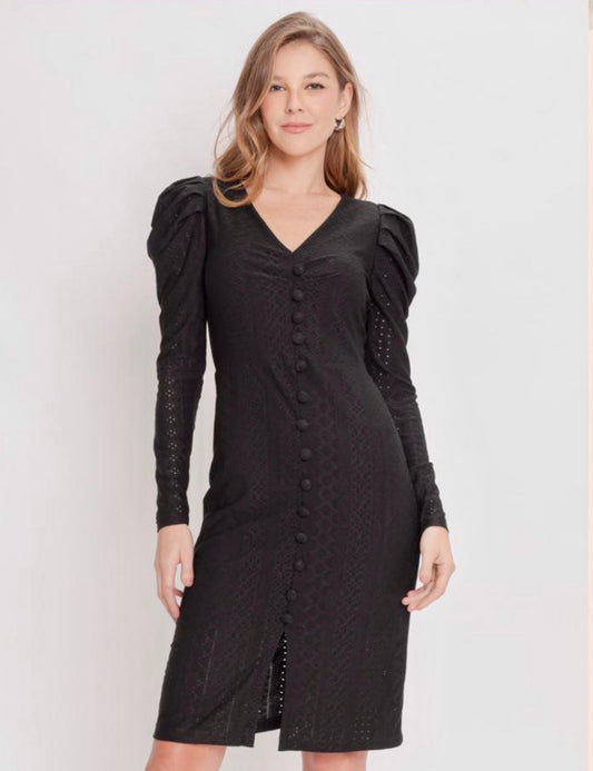 CLAUDIA LONG SLEEVE BLACK LACE MIDI DRESS