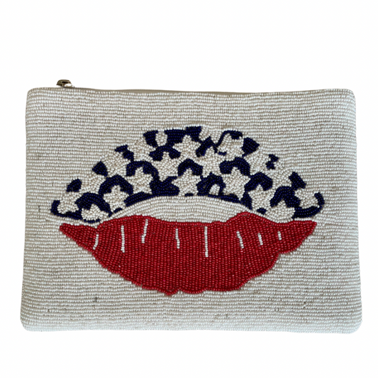 USA PATRIOTIC LIP BEADED CLUTCH