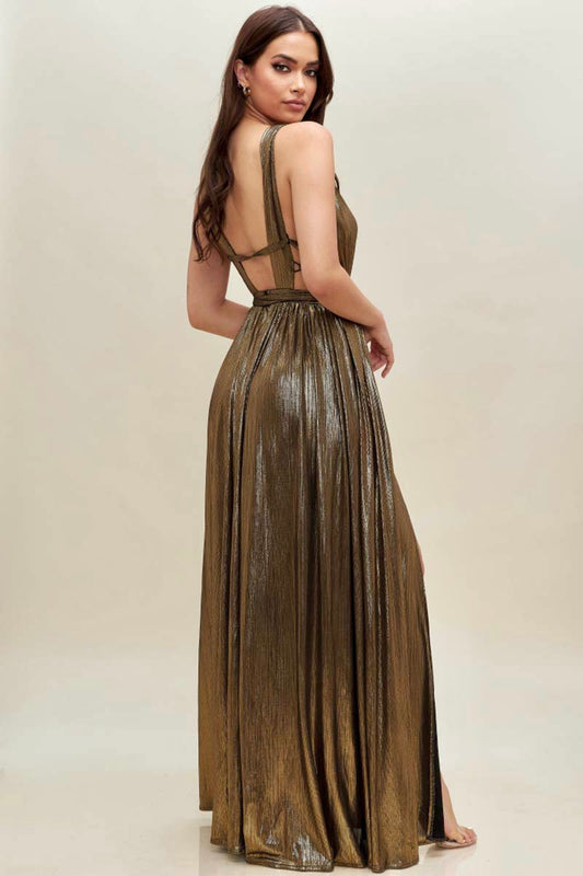 KILEY METALLIC GOLD GODDESS GOWN