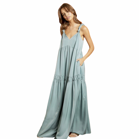 KRISTIN SHIRRED FLOWY MAXI DRESS