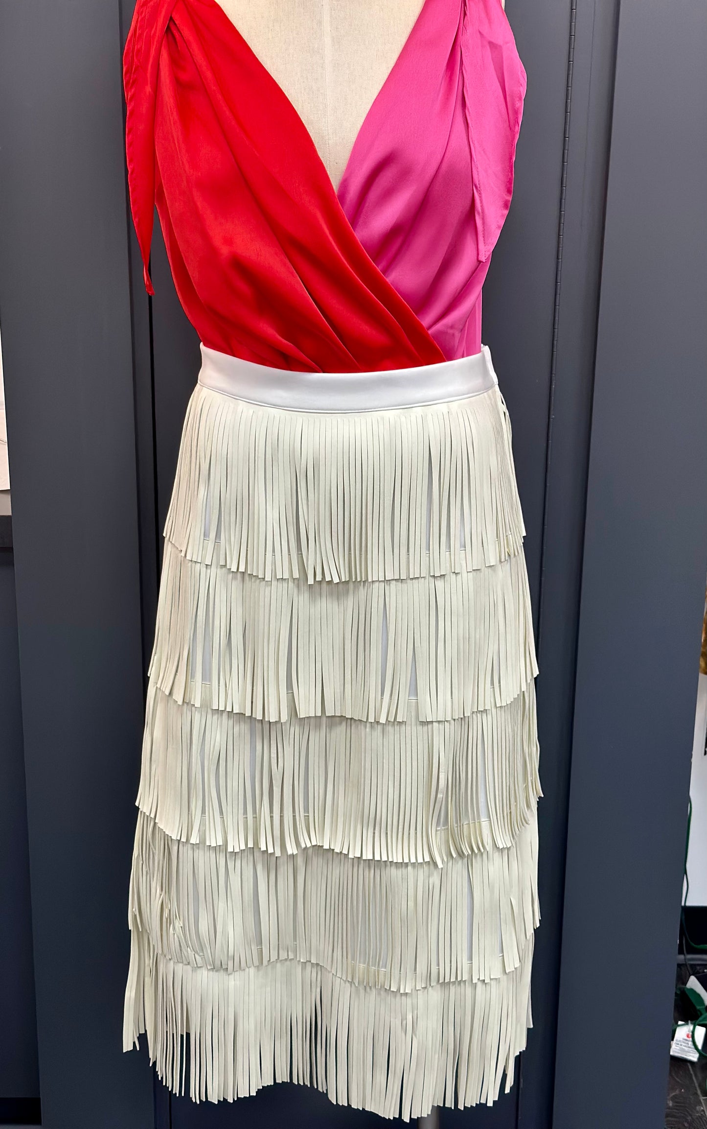 DOVE FAUX LEATHER FRINGED SKIRT