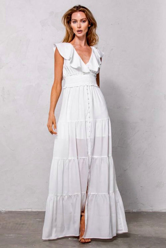 ROZANA SHORT RUFFLE SLEEVE MAXI DRESS