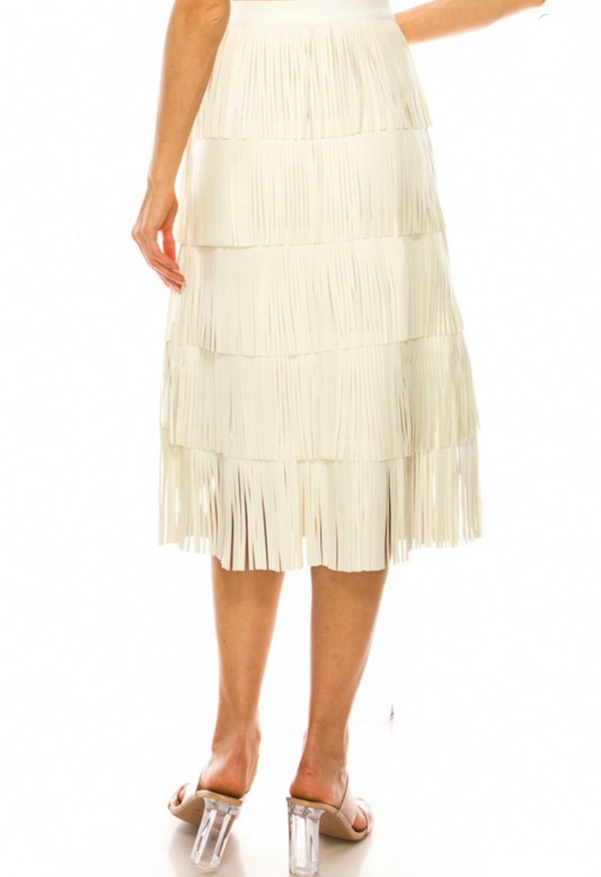 DOVE FAUX LEATHER FRINGED SKIRT
