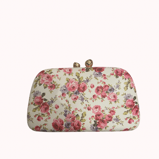 FLORAL FAUX LEATHER HARD CLUTCH