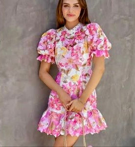 HOLLIE PUFF SLEEVE MULTICOLOR LACE MINI DRESS