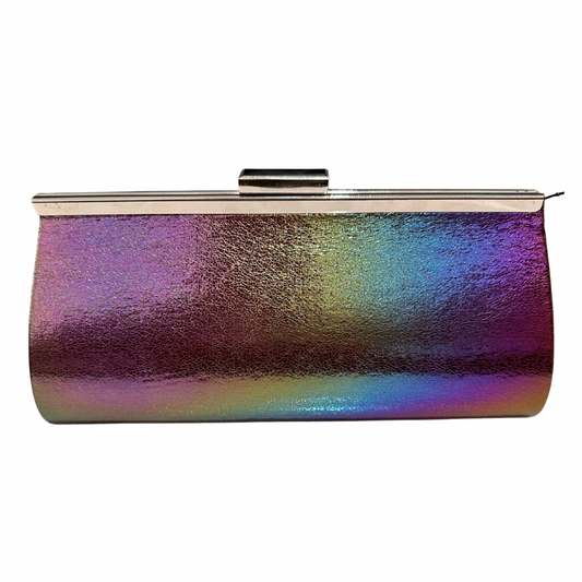 IRRIDESCENT FAUX LEATHER STATEMENT CLUTCH